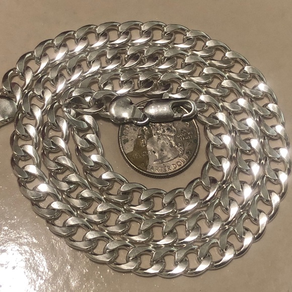 925 Sterling Silver Heavy Cuban Curb Link Chain - Picture 3 of 8